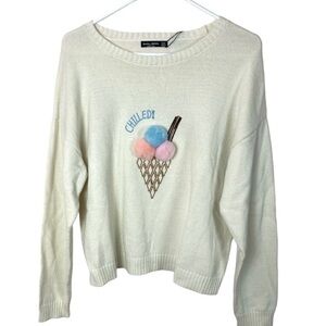 - Bershka-BSKGIRL Novelty Print “Chilled” Sweater